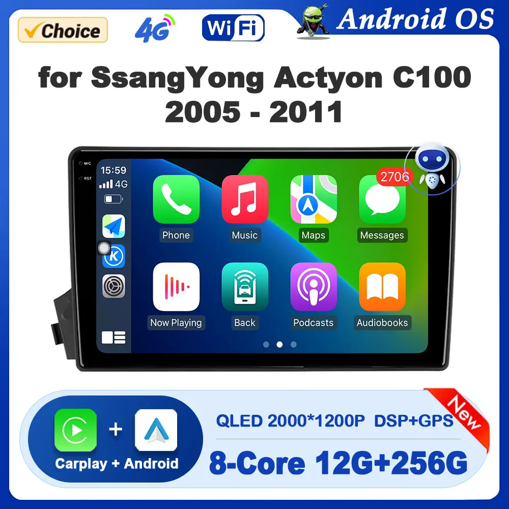 

Android OS Car Radio Multimedia Video Player for SsangYong Actyon C100 2005 - 2011 GPS Navigation Audio DSP Stereo Head Unit BT