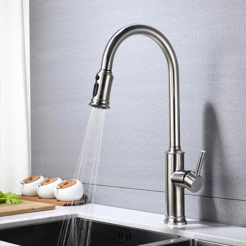 Pull Out Spray Kitchen Faucet with Adjustable Settings and Easy Installation