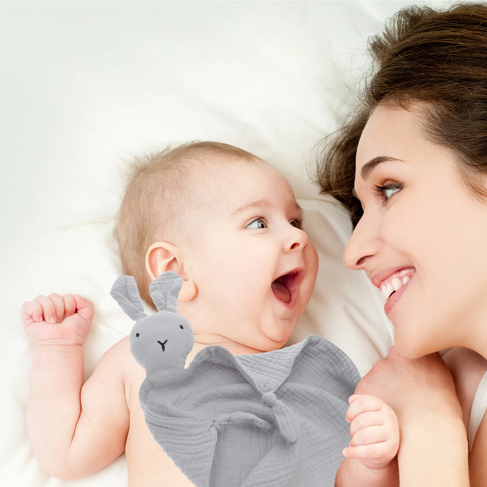 동물 토끼 디자인의 면 아기 보안 담요, 기계 세탁 가능, 신생아 및 유아를 위한 진정 및 감각적 안락감을 주는 러비