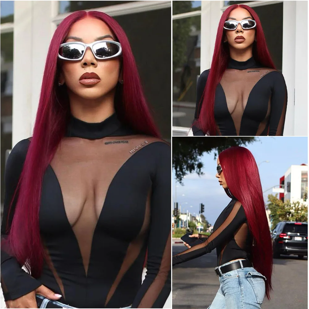 # 99J العظام مستقيم بورجوندي شعر الإنسان الدانتيل الجبهة الباروكات 13x4 و 13x6 HD الدانتيل الشفاف أمامي 40 بوصة الباروكات الملونة للنساء #3