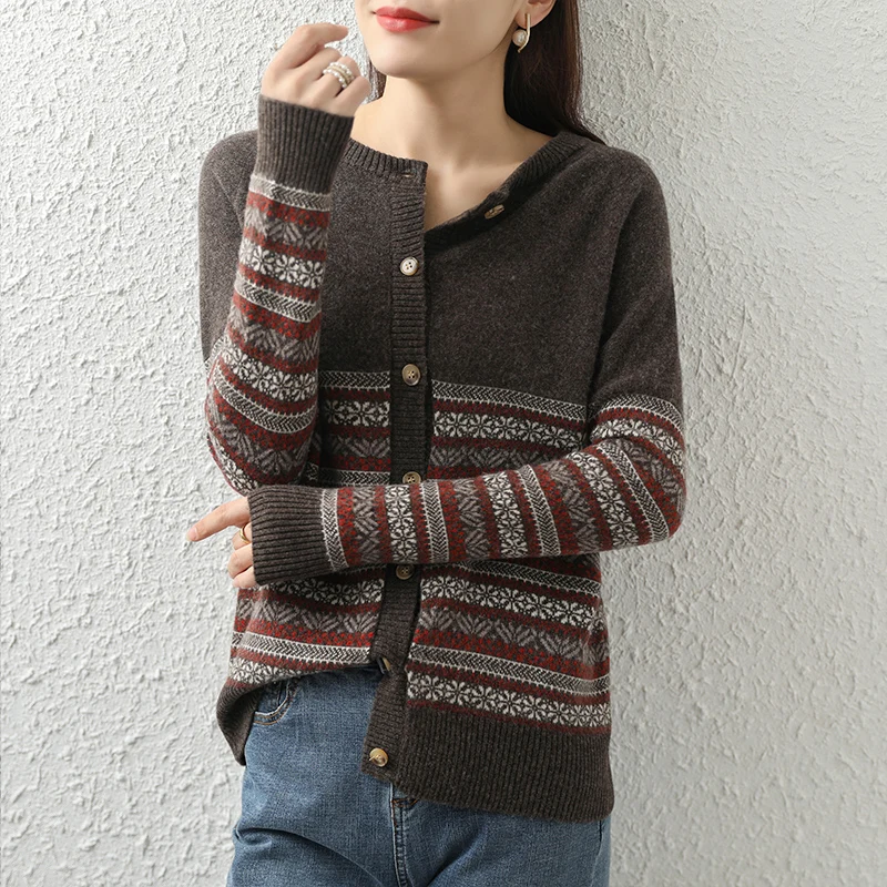 

Light Luxury Spring Autumn Winter Women Sweater 100% Merino Wool Fashion Knitted Cardigan Long Sleeve CLothing Tops Soft Outerwe