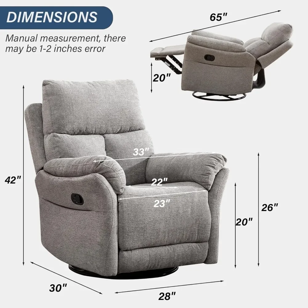 Swivel Rocker Recliner Chair, Manual Fabric Glider Nursery Recliner Chair, Single Rocking Modern Sofa Home Theater Seating