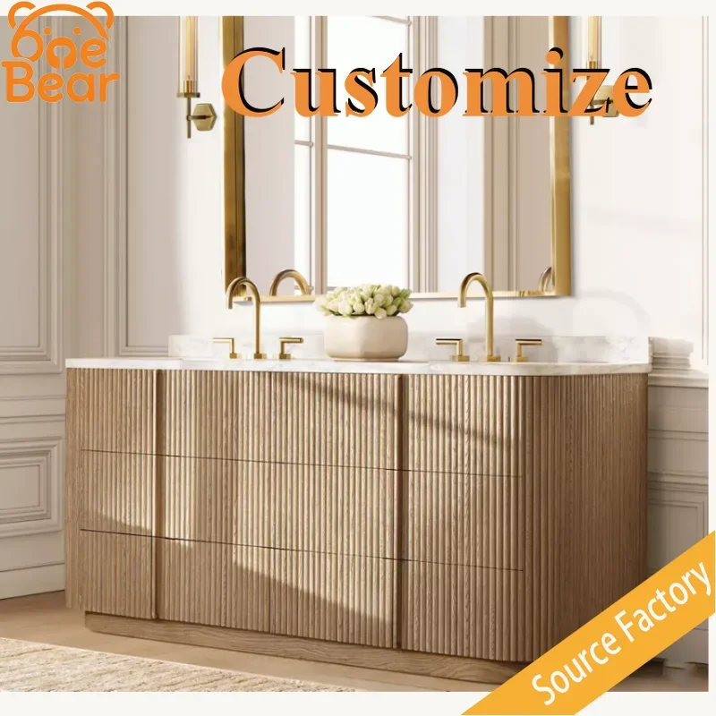 Modern Double marble sink vanity is perfect for family use, scratch-resistant stone top stays new after long daily use.