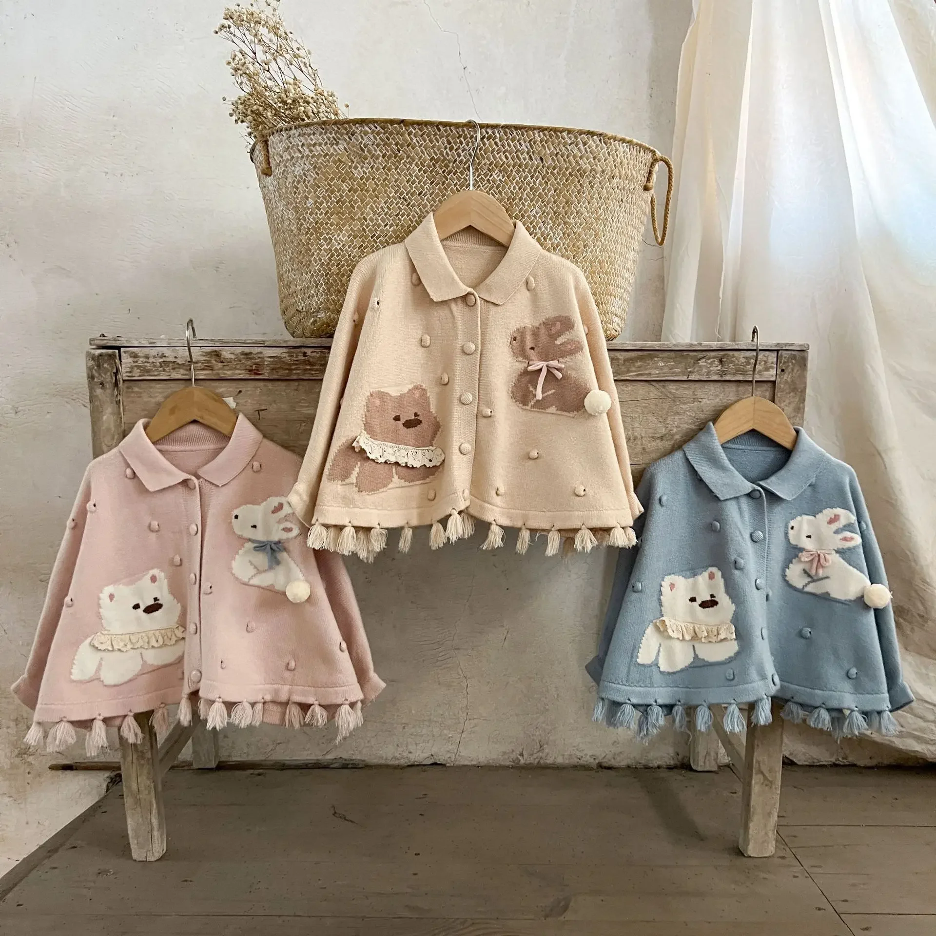 

4612 Buy 2pcs Wholesale Korean Baby Coat 2024 Autumn New Knitted Girl's Sweater Cloak Baby Coat 0-4Year Kid's Cardigan Coat