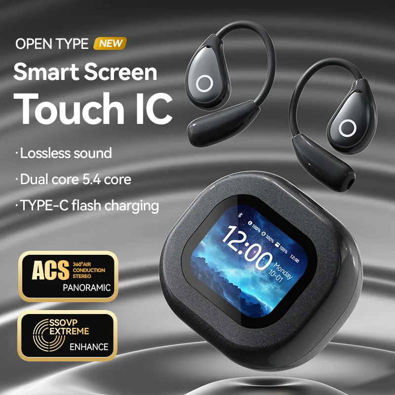 

AI Translation Earphones Wireless 60H Long Battery Life Smart Touch Screen Control Bluetooth 5.4 Non in Ear Charging Headphones