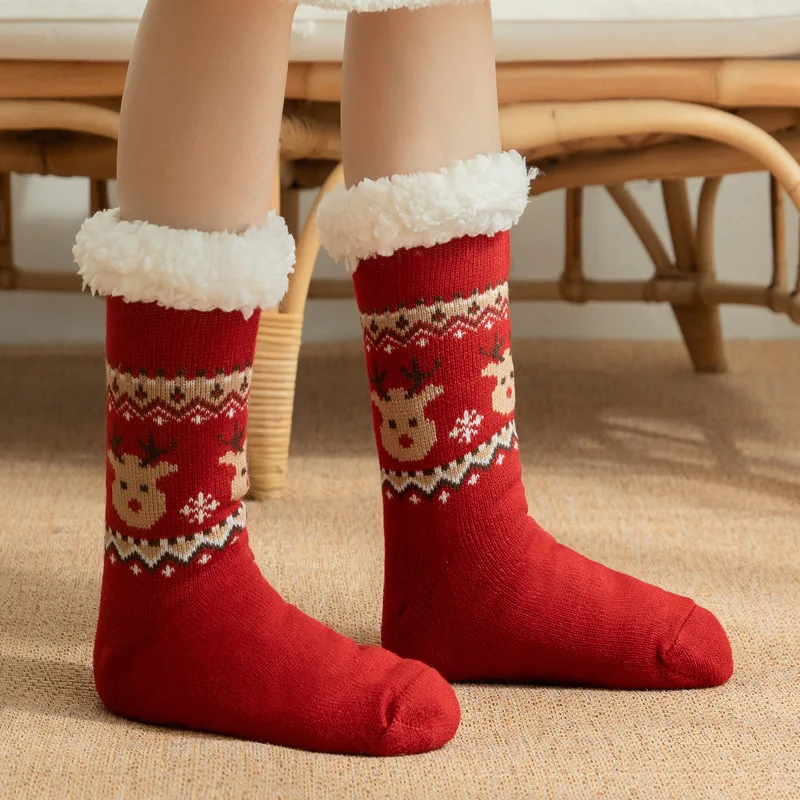 Winter-Lamm-Fleece-Thermosocken, rutschfest, für den Innenbereich, Boden-Slipper-Socken für Erwachsene, Schnee-Plüsch, verdickt, rutschfest, für den Außenbereich