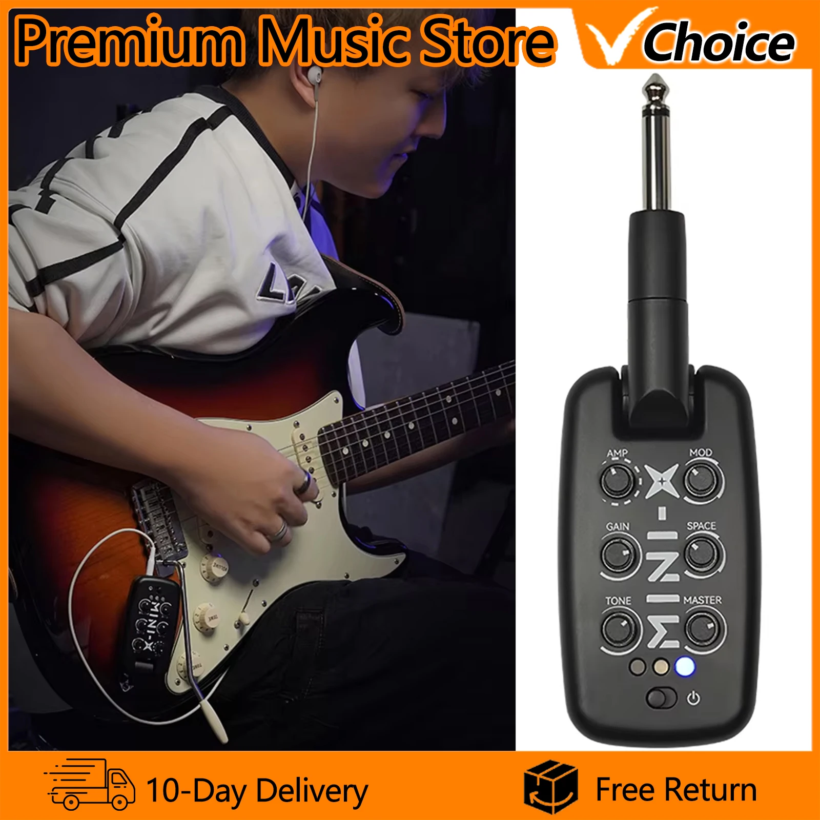 M-VAVE Headphone Amplifier MINI-X Guitar Amp Plug Portable Rechargeable Plug-In Amp Built-in 9 Different Amplifier Tones