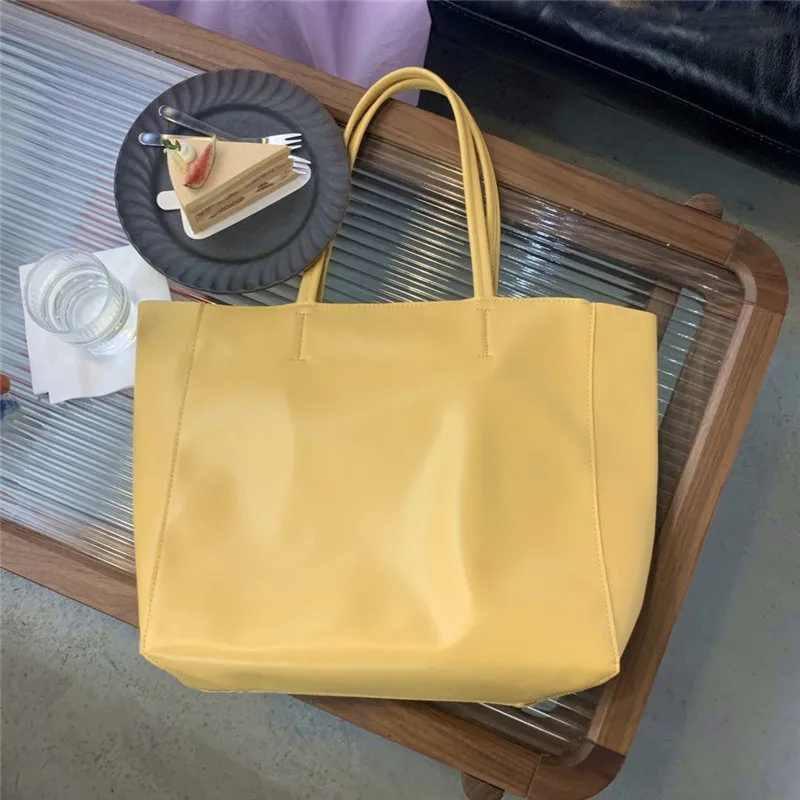 

Faionable Large Tote Bag Women's Spring Summer New Zipper Handheld op Bag Soft PU Pure Color Casual Single oulder Bag