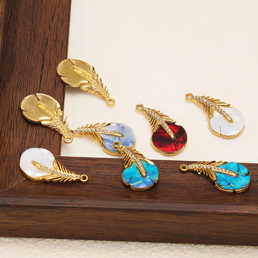 4 Stück Gold Edelstahl Zirkon Muschel Feder Anhänger für DIY Schmuck Halsketten Armbänder Anhänger Ohrringe Zubehör – Detail 4