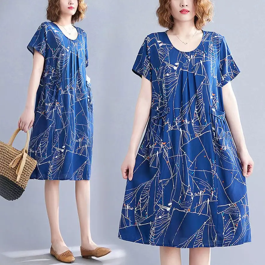 Loose Maternity Dresses Plus Size Women Clothing Floral Print O-Neck Women Dresses Short Sleeves A-Line Casual Vacation Dress