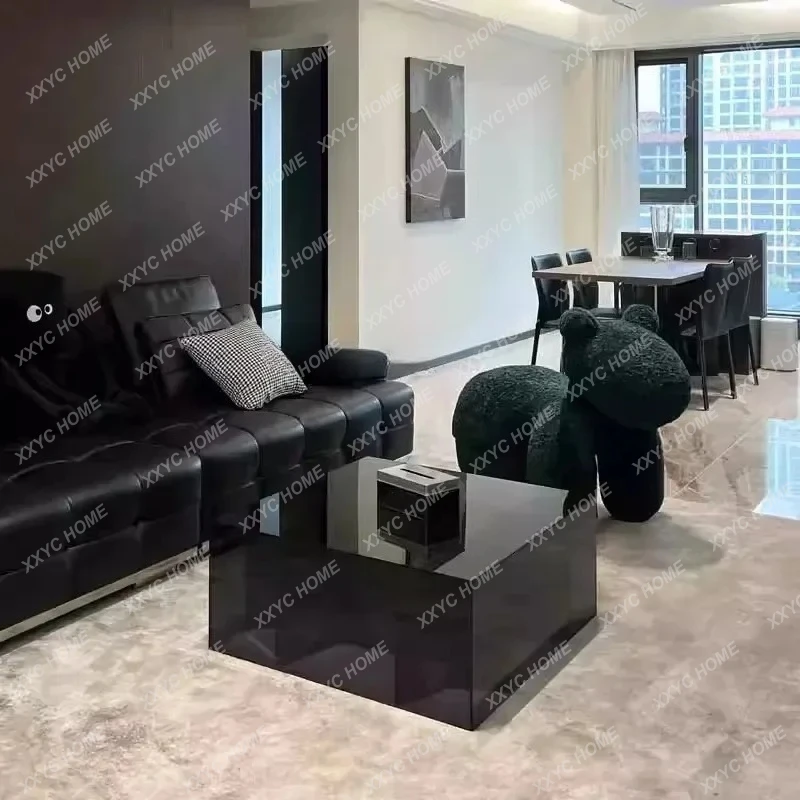 

A new Italian minimalist glass coffee table light luxury modern living room square low table creative coffee table