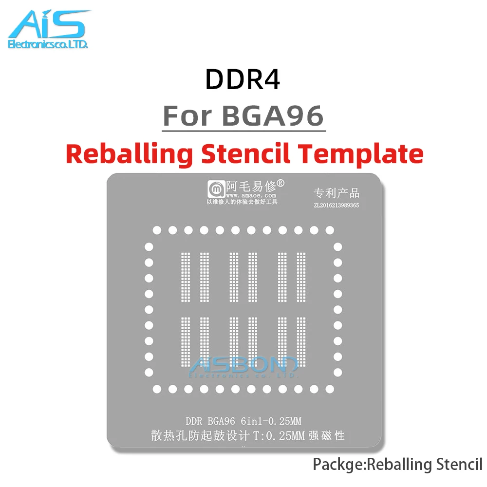Amaoe BGA Reballing Stencil Template Station For BGA96 DDR Chip Positioning Plate Plant tin net Steel mesh