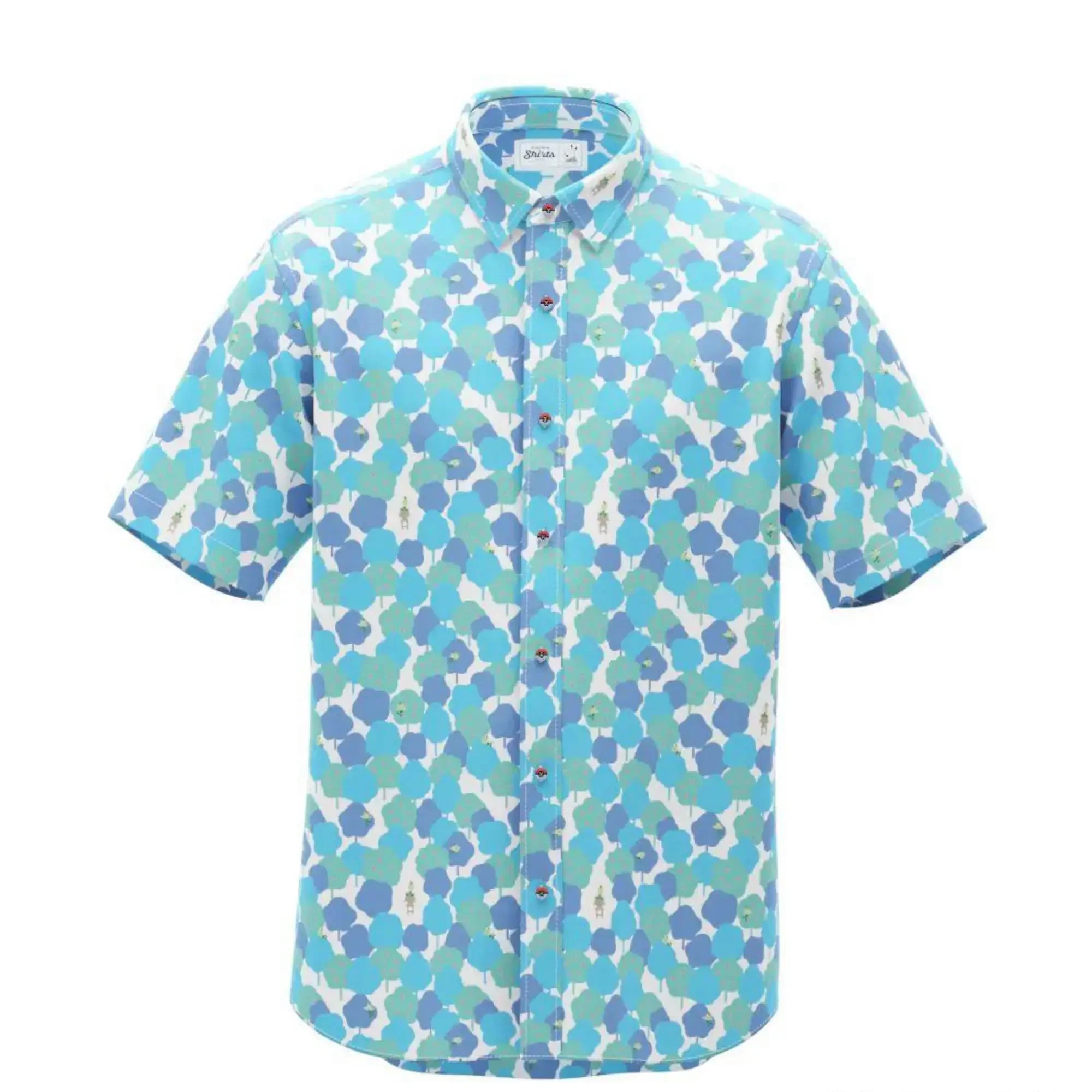 Blauw Pokemon Shirt Knoop Shirt Hawaiian Zomer Casual Vakantie Met Korte Mouwen 3d Bedrukt Heren Strandmode Revers Kleurrijke Tops