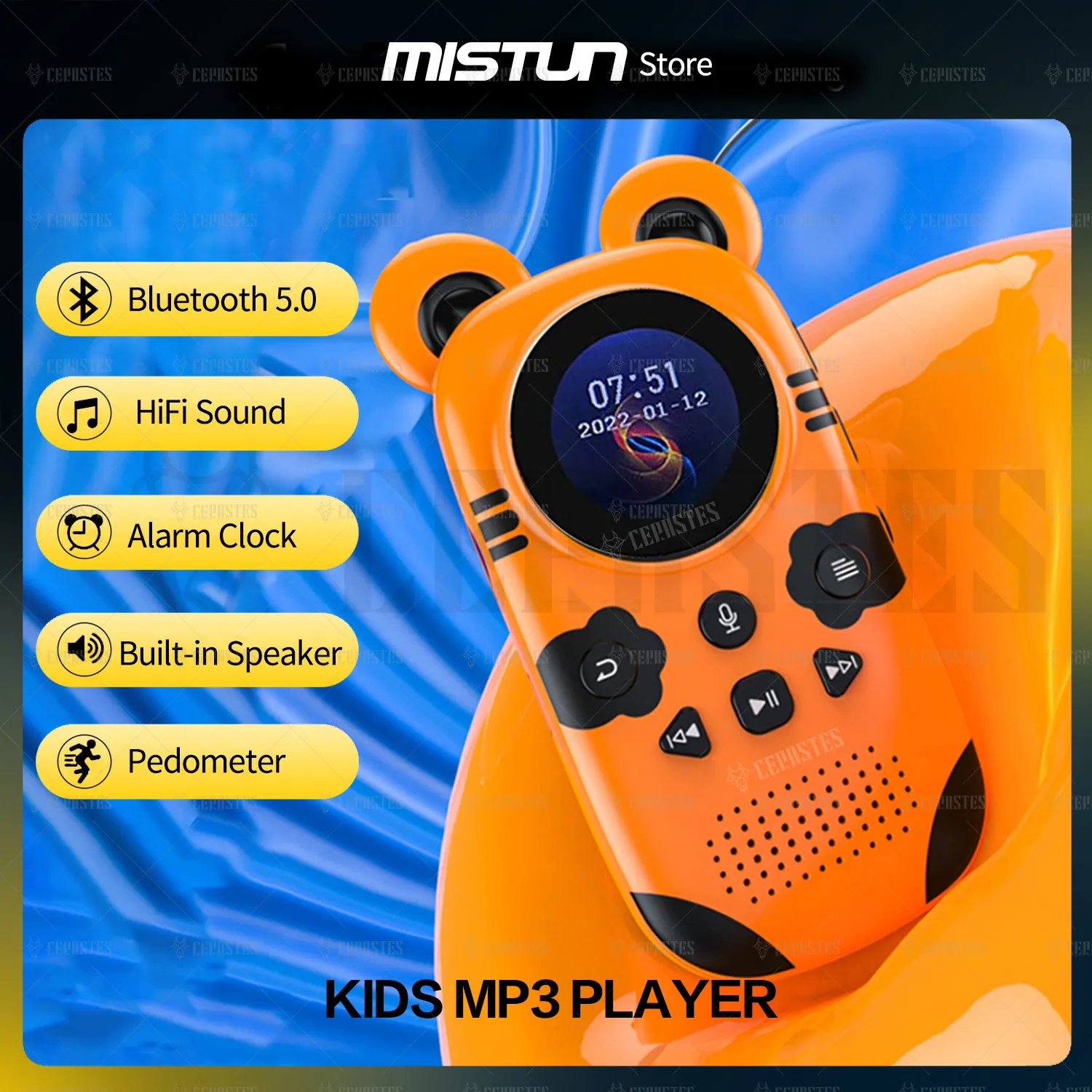 Portable Cartoon Child Music MP3 Player with Bluetooth5.0 Speaker/FM/ Recorder/Alarm Clock/Stopwatch/Pedometer Support up to 64G