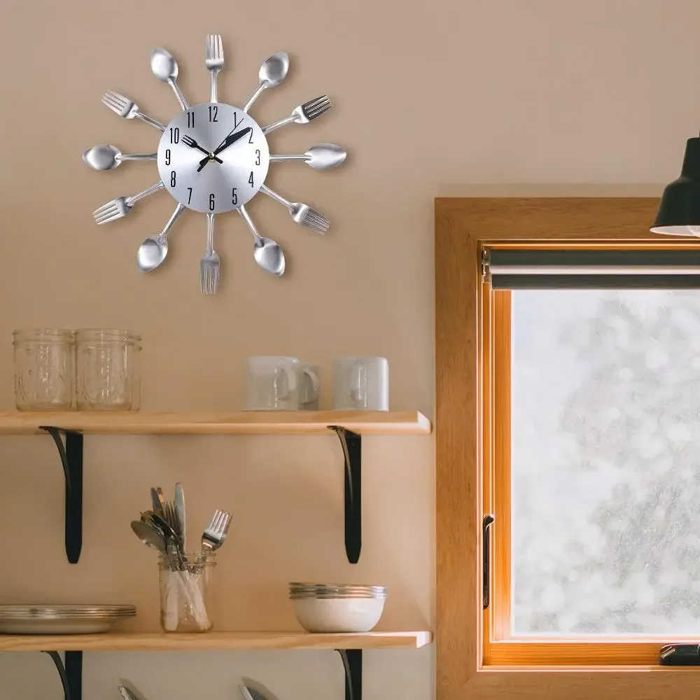 

3D Spoon Fork Wall Clock Removable Modern Metal Clock Electronic Multifunctional Decorative Horloge Restaurant