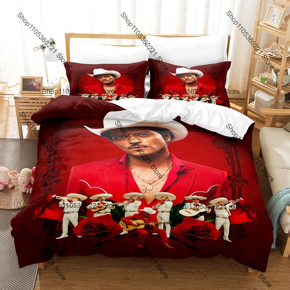 3Pcs Bruno Mars Duvet Cover Set 1 Duvet Cover 2 Pillowcases 3D Pop Music Print Home Bedroom Bedding Decor Without Comforter