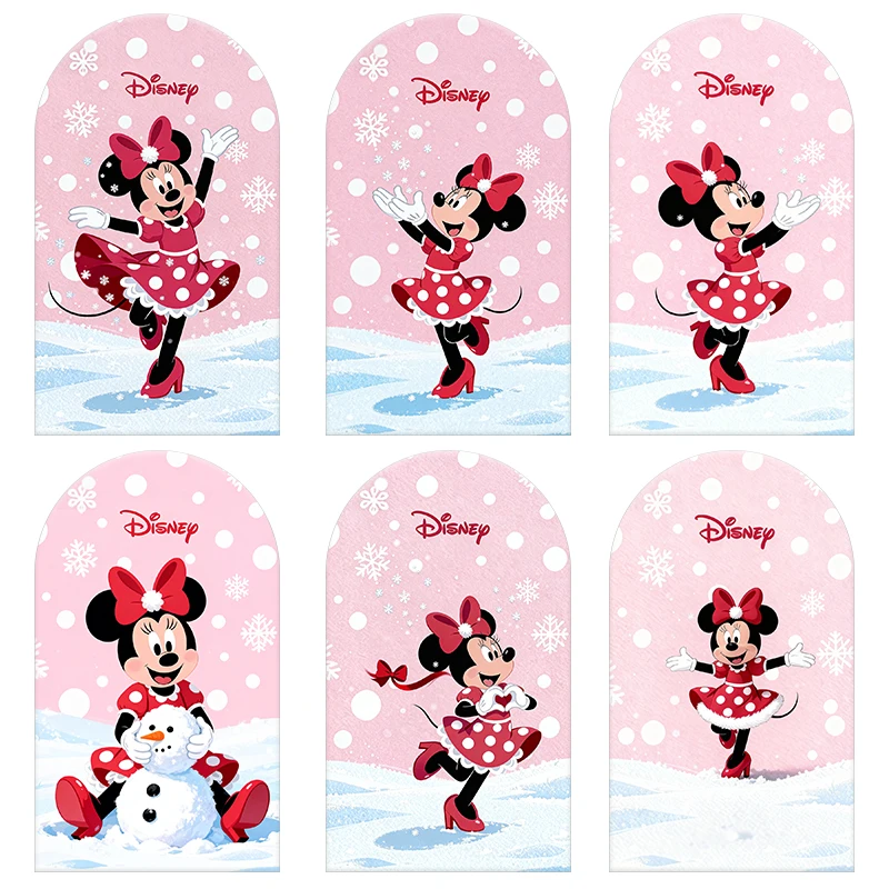 

Cute Minnie Pink Arch Backdrop Cover Spandex Fabric Customizable for Child Girl's Birthday Party Baby Shower Background Decortio