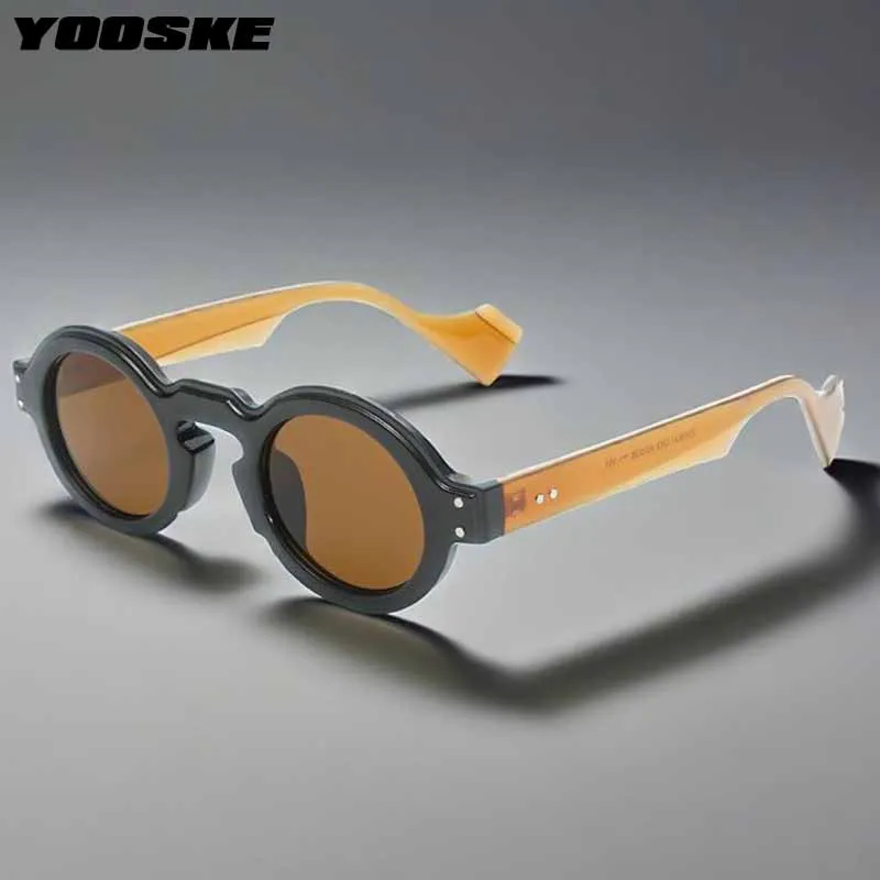 YOOSKE النظارات الشمسية المستديرة النساء الرجال فاسق مزدوجة اللون ظلال الرجعية المسامير الديكور تتجه نظارات شمسية واضح عدسة الإطار UV400 #1