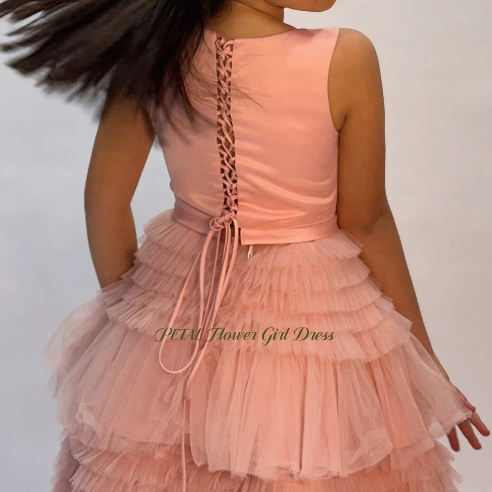 Petal A Line Pageant Dress with Layers Scoop Neck Flower Girl Dress Fluffy Corset Back Kids Birthday Party Dress Customized