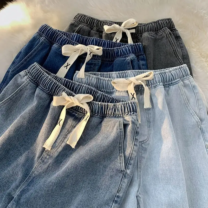Gray Black Wide Leg Men's Jeans Casual American Retro Loose Straight Casual Long Trousers Spring Autumn New Style Youth Fashion