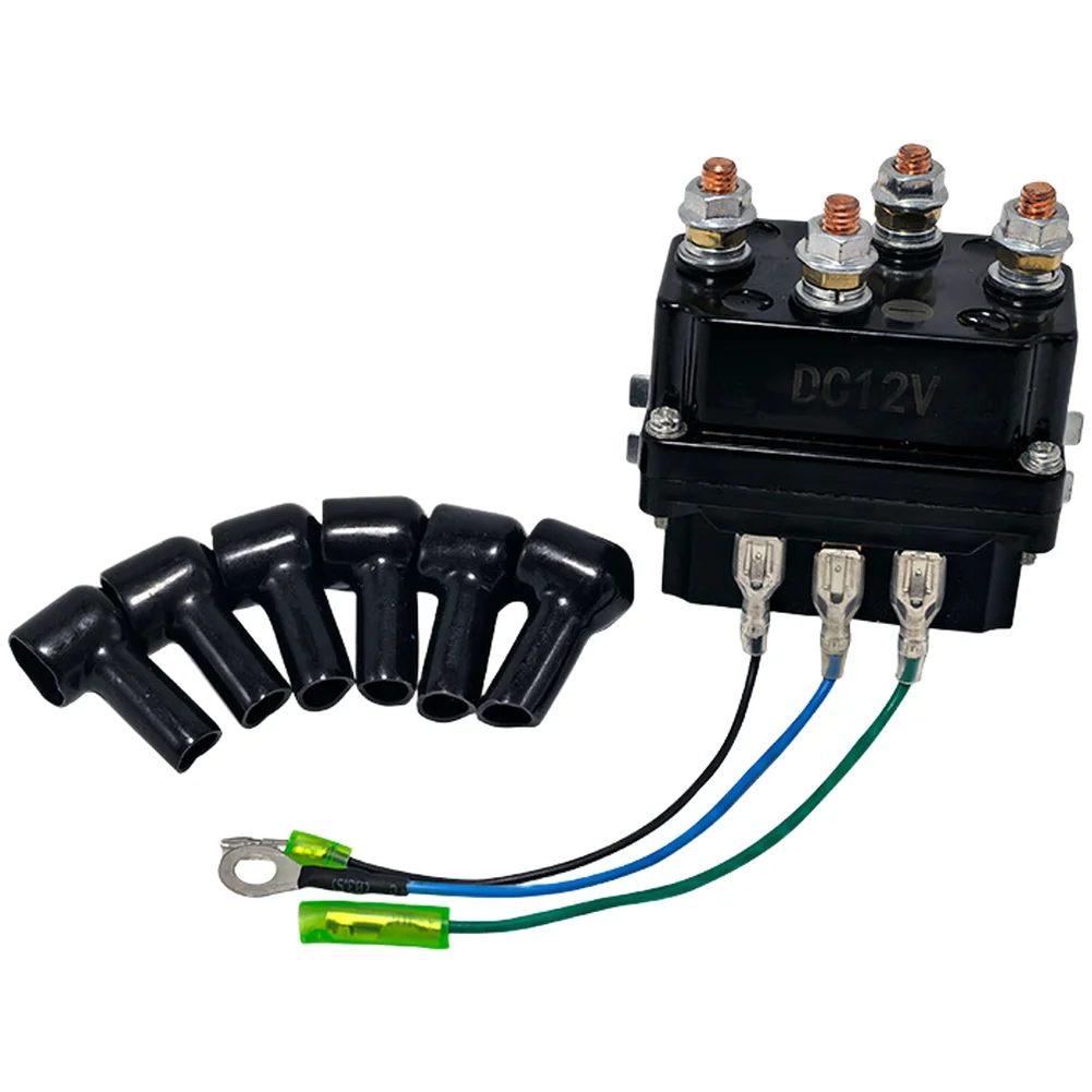High Current Solenoid Contactor Voltage 12V 24V Solenoid Black Winch Solenoid 300A Rated Current Alloy Contacts