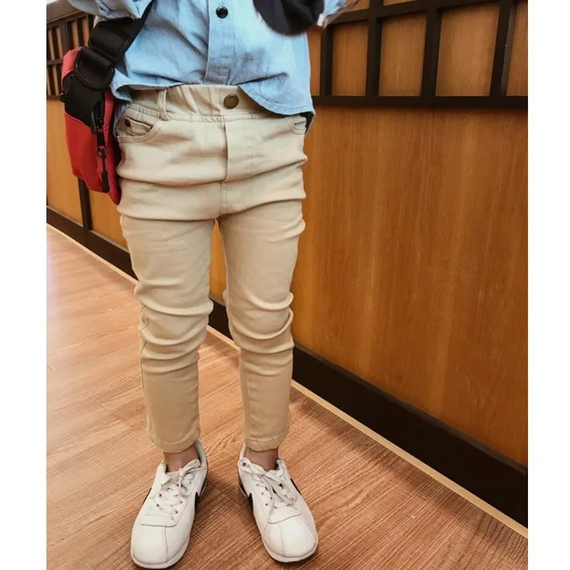 Spring Autumn Boys Pants Children Trousers Casual Kids Slim-fit Stretch Pants Khaki white black Girls Casual Pants 2-7 Years