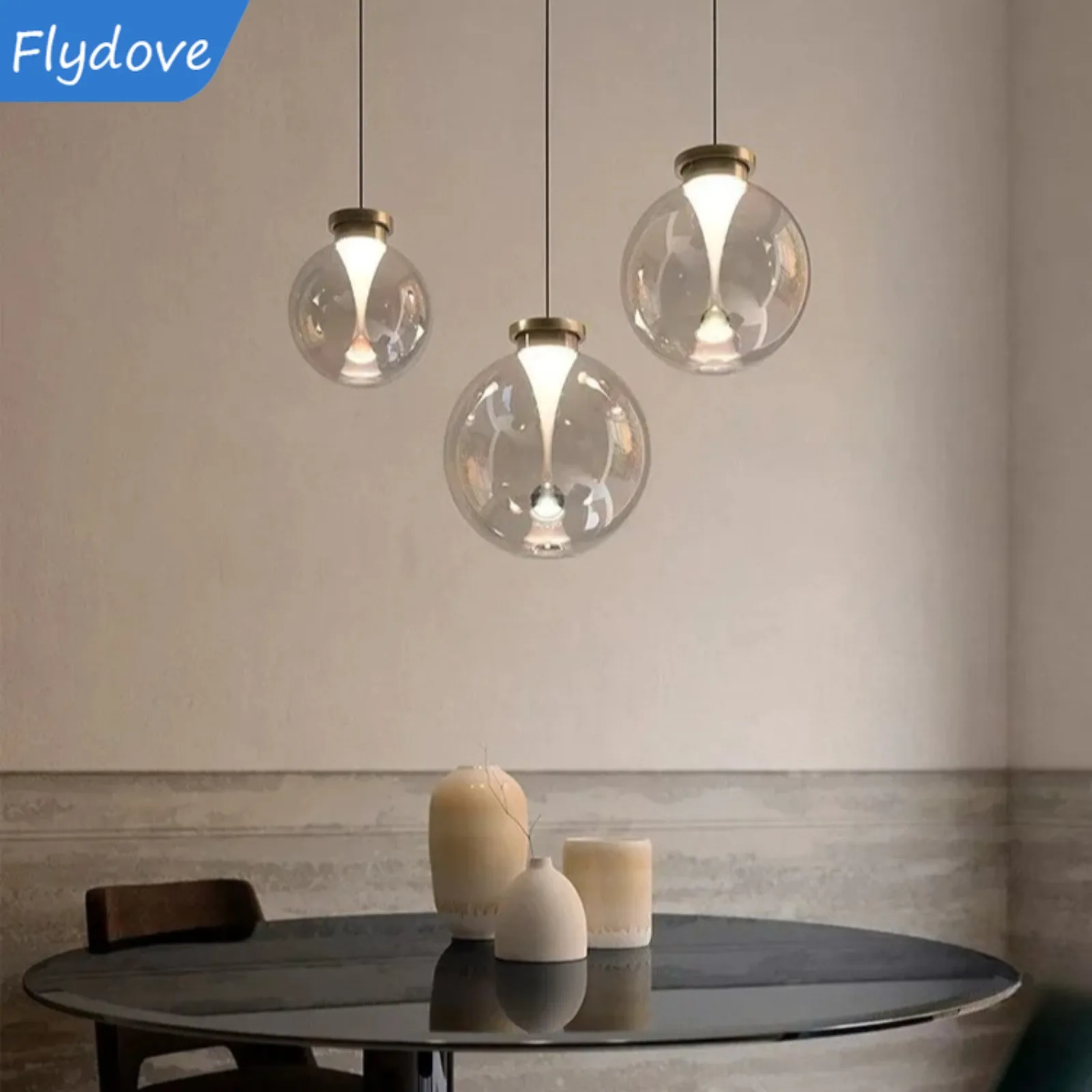 

Nordic Modern LED Transparent Glass Chandelier for Bedroom Study Restaurant Bar Aisle Balcony Decor Indoor Lighting Home