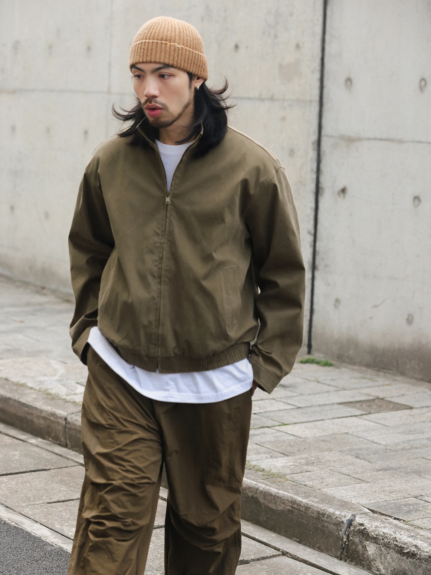 

Noears Autumn Design Loose Fit Color Blo Collar Jaet Deep Khaki Contrast Color Vintage Sle Men's Cotton Jaet