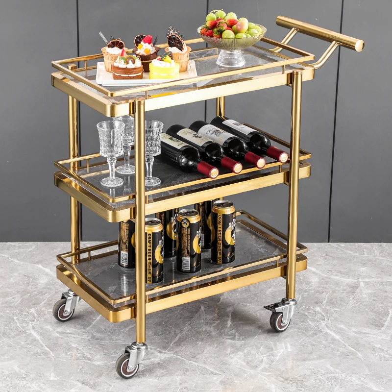 Commercial three-story stainless steel dining cart, hotel catering catering service trolley