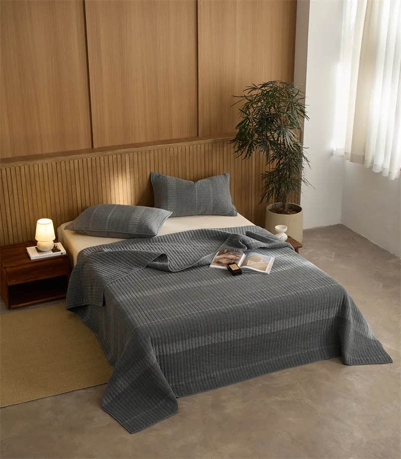 Luxury Sand-Washed 100% Cotton Soft Quilt Set, Solid Color Thick Bedspread with Pillowcase, All-Season Blanket for Home Decor