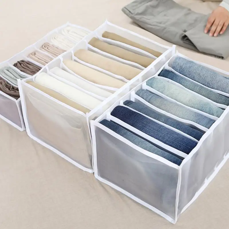 7 Grids Jeans Storage Box Closet Wardrobe Clothes Compartment Boxes Drawer Jeans Socks Separation Organizer Pants Storage