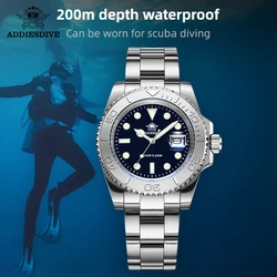 ADDIESDIVE Quartz Watches Classics Stainless Steel 20Bar Waterproof BGW9 Super Luminous Diving Watch H3C Men's Analog Watch 