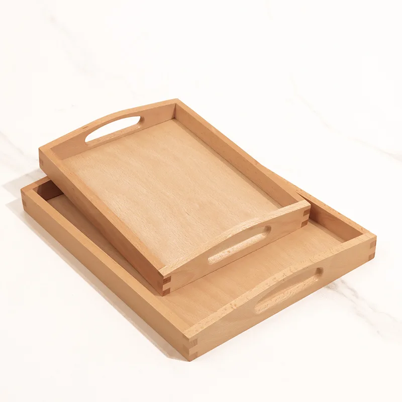 Wooden Early Childhood Education Tray Daily Life Tools Tray Children's Beech Toy Storage Service Breakfast Tray