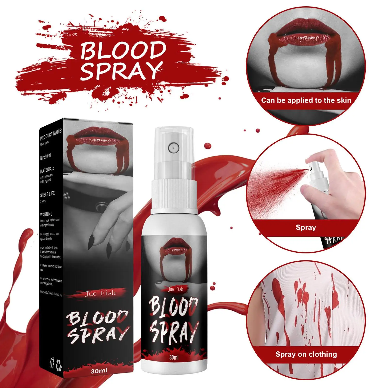 1oz Fake Blood Spray Vivid Effect Real Color Liquid Simulation Blood for Halloween Makeup Zombie Clothes Haunted Houses Monster