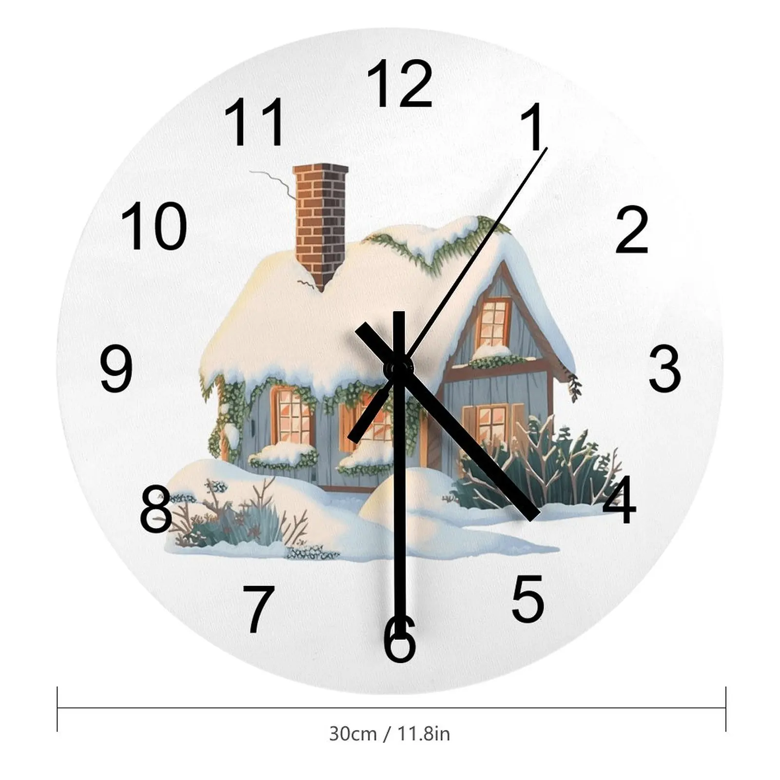 Farm Wall Clock Christmas snow scene house Clocks 12 inch Mute Wooden Round Artistic Circular Abstract