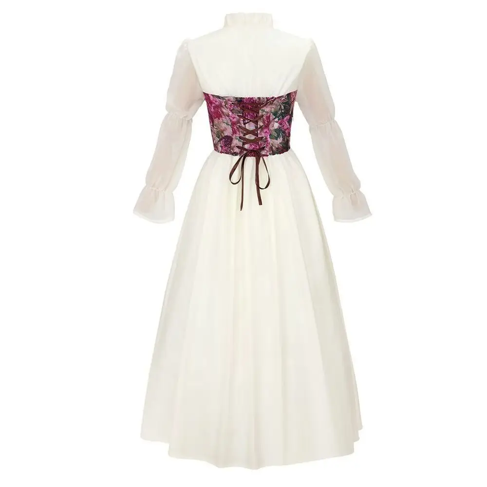 중세 레트로 르네상스 스타일 코스프레 궁정 드레스 빅토리아 & 해적 프린트 코르셋 요정 스커트