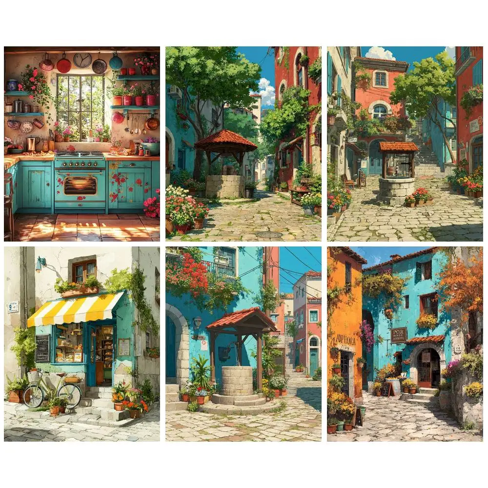 

GATYZTORY 40x50cm DIY Painting By Numbers Kit Town Landsape Handpainted Oil Painting Unique Gift For Home Decor Artwork
