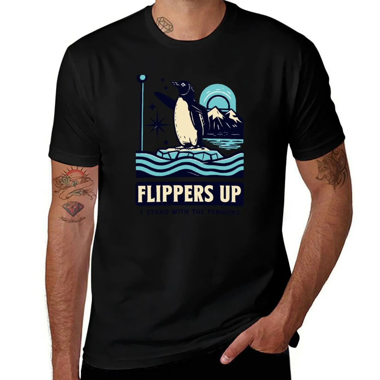 

Flippers Up I Stand With The Penguins T-Shirt vintage custom shirt Aesthetic clothing plus size men clothing