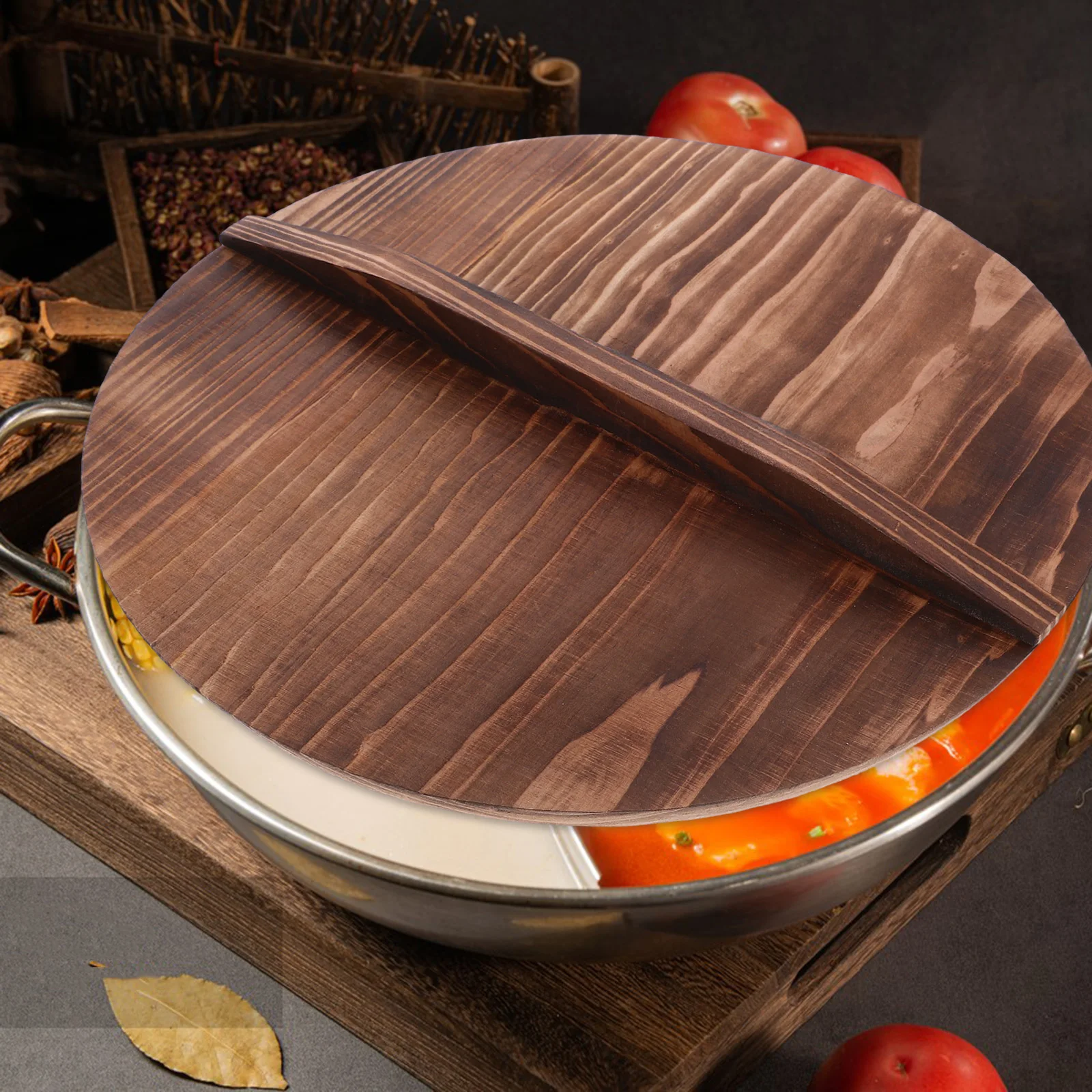 

Wooden Pot Lid Anti Scald Cover for Griddles Smooth Carbonized Surface Corrosion Kitchenware