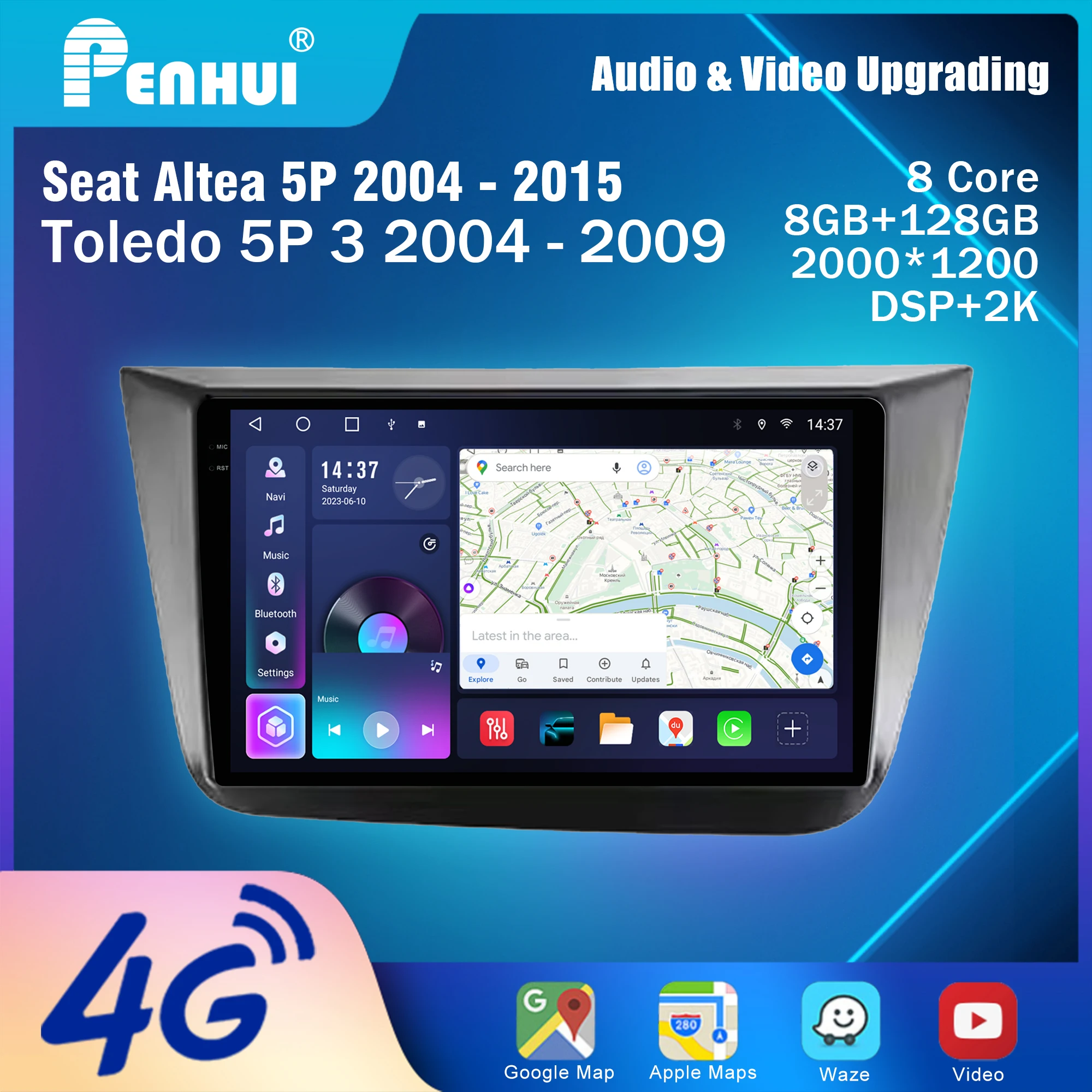 Penhui Android Car DVD Player 2 Din for Seat Altea 5P 2004 - 2015 Toledo 5P 3 2004 - 2009 Multimedia Screen with DSP, CarPlay