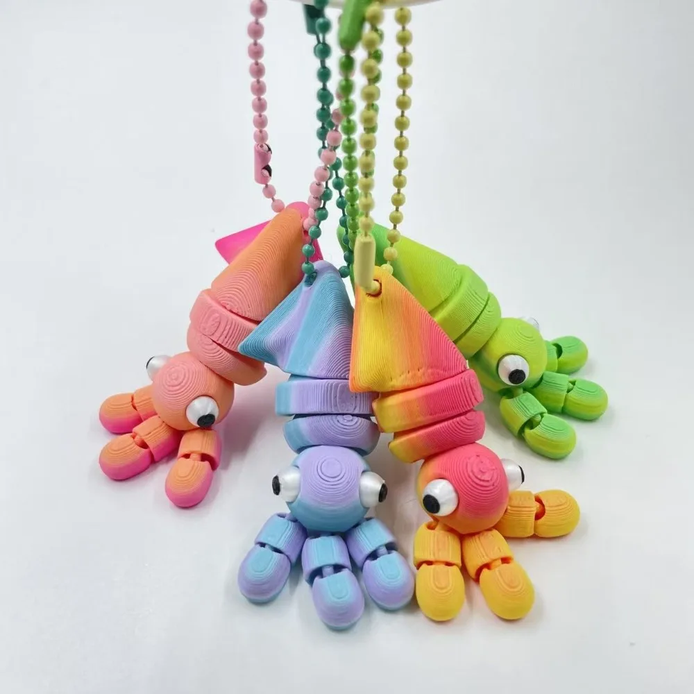 Ornamen Dekorasi Boneka Cumi-cumi Cetak 3D Cetak 3D Hadiah Model Hewan Liontin Ransel Bergerak Sendi Ukuran Kecil