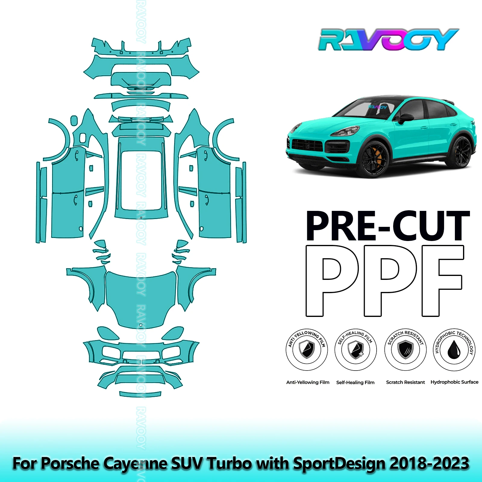 

Для Porsche Cayenne SUV Turbo с SportDesign 2018-2023 8.5Mil Precut PPF Защитная пленка для краски 8,5Mil Полный автомобильный прозрачный бюстгальтер