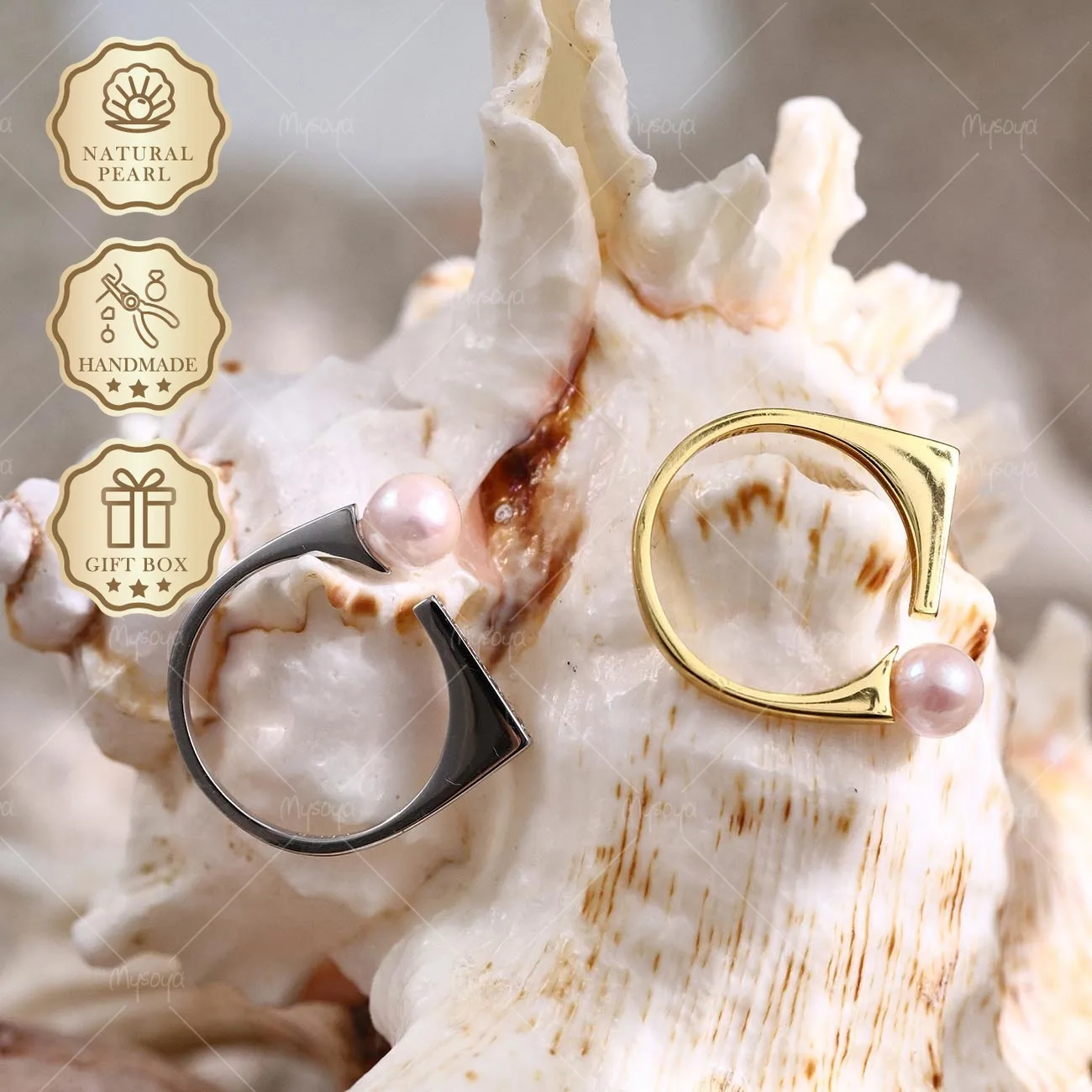 

Mysoya Japan Akoya Pearl Open Ring 5.5-6mm Golden Silvery S925 Gift Box For Her Birthday Valentine's Day