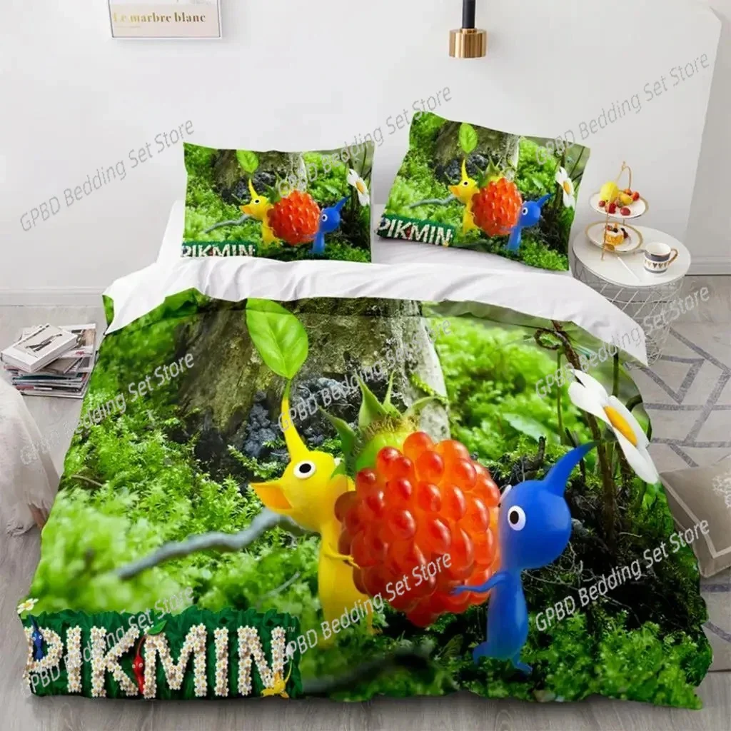 3D Print PIKMIN Cartoon Game Bedding Set Double Twin King Duvet Cover Comforter Pillowcase Boys Girls Adults Bedroom
