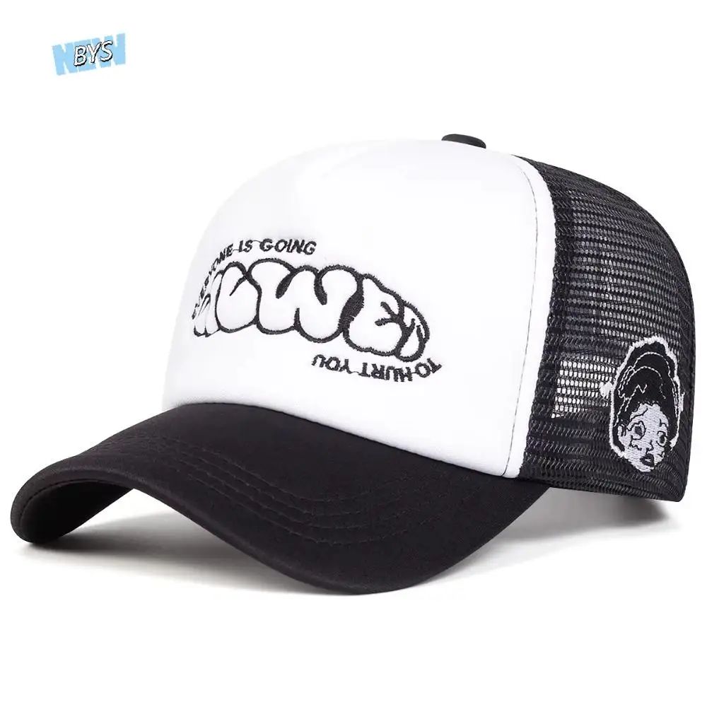 

EVERYONE IS GOING Baseball Cap Sunscreen Hat Adjustable Trucker Cap Letter Embroidery Breathable Snapback Cap Men Women