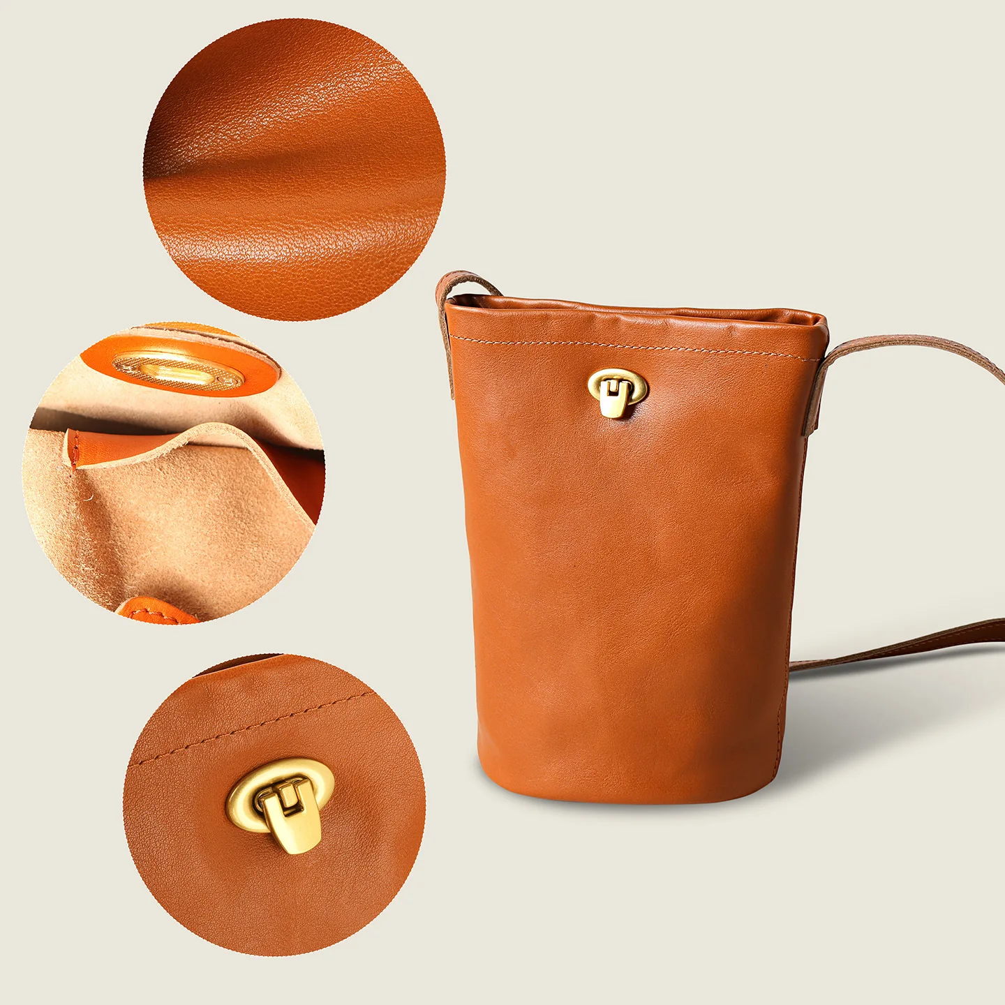 

Genuine Leather Women's Bucket Crossbody Bag Luxury Brand Compact Phone Storage Wallet Stylish Minimalist Shoulder Bag