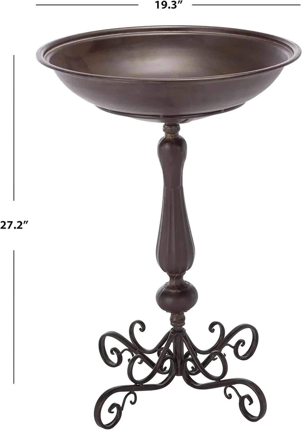 Wiktoriańska żelazna fontanna dla ptaków w stylu scroll z rustykalnym brązowym wykończeniem, idealna do dekoracji patio i ogrodu.