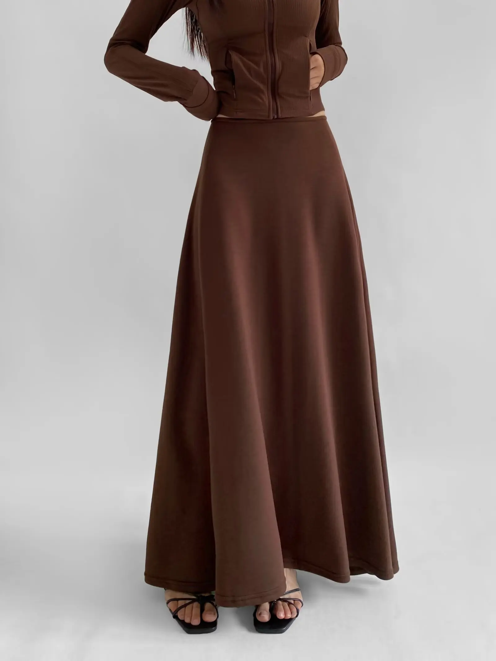 Saia feminina elegante de cintura alta longa evasê 4 cores saias estilo outono