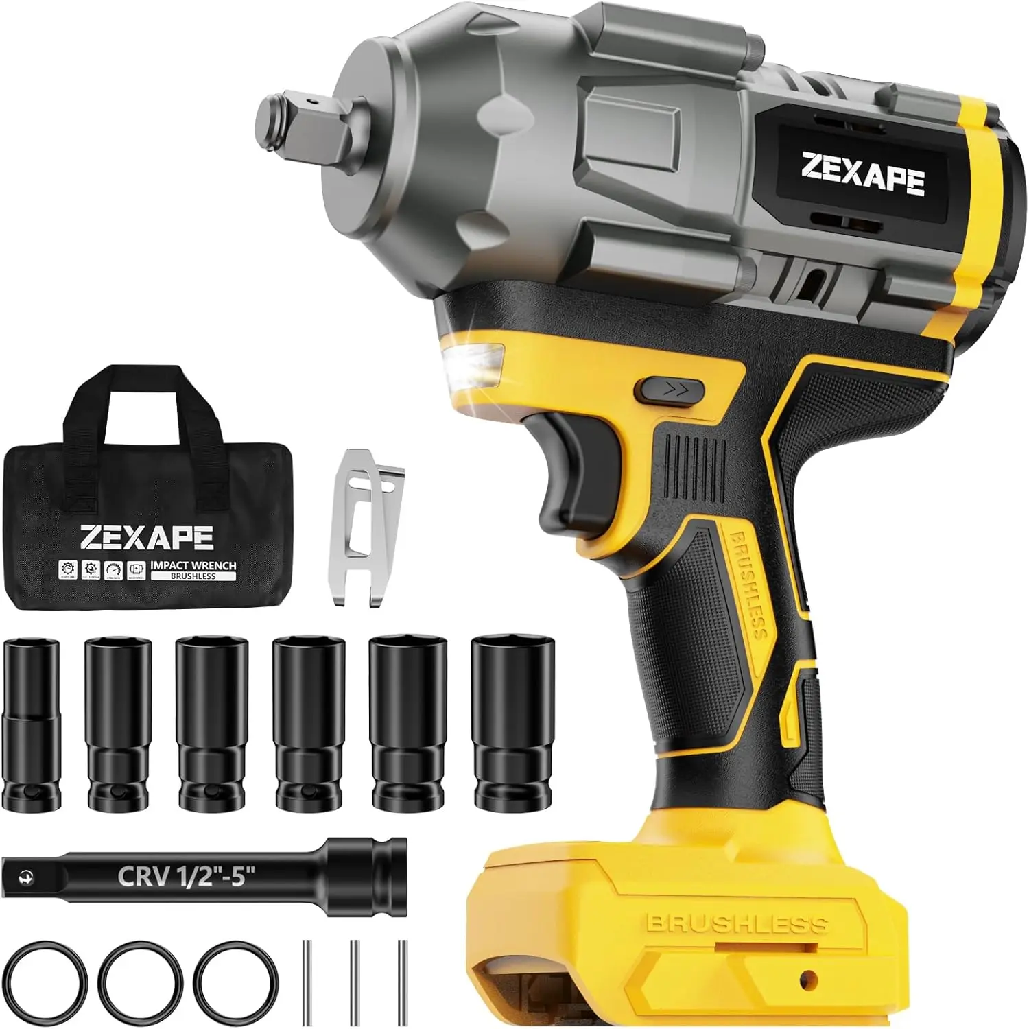 

Cordless Impact Wrench 1/2 inch for Dewalt Battery, 1360N.m(950Ft-lbs) High Torque Brushless Electric Impact Gun with 3-Speed &