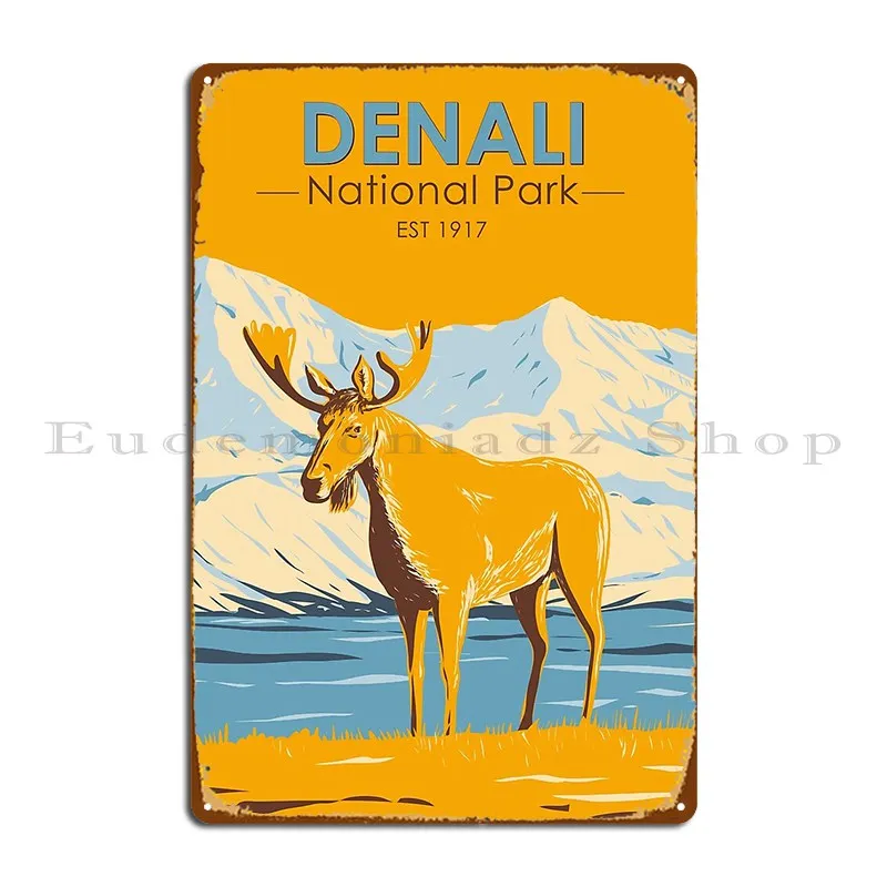 Denali National Park Alaska Moose Vintage Metal Plaque Poster Painting Print Custom Kitchen Create Tin Sign Poster